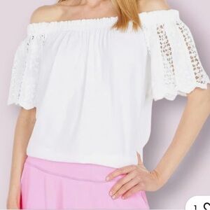 White Lilly Pulitzer Fayette Top Off-Shoulder Lace Top NWT